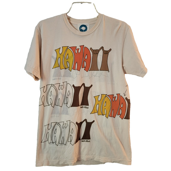 VTG ando & friends Brown & Orange Hawaii Hang Loose Shaka Hand Tan TShirt Med - Picture 1 of 10